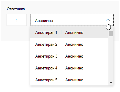 Преглед на падащ списък на отговорилите в Microsoft Forms
