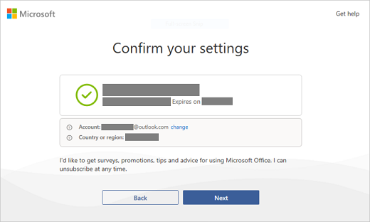 Screenshot of confirm your settings.