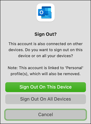Опция за излизане на устройство в Outlook for Mac