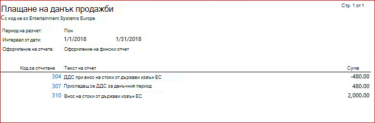 KB4072642 - Данък продажби, плащане по код Финско оформление на отчет