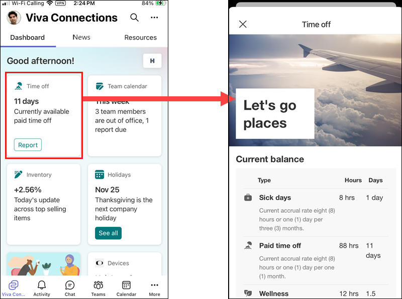 Screenshot showing a card from the dashboard being opened to show its contents.