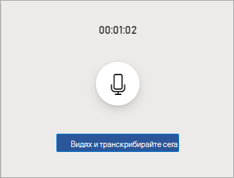 Записващият интерфейс е спрян, като в горната част има времеви печат, в средата - бутон за възобновяване, а в долната част - бутон за запазване и препис.