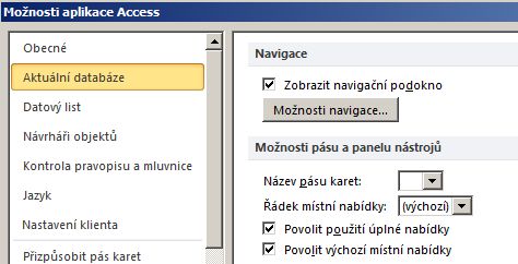 nastavení možností navigace