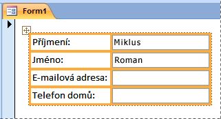 Pole obsažená ve skládaném rozložení ve formuláři
