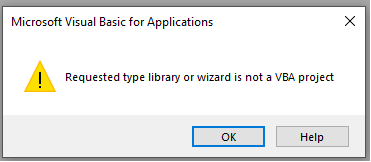 Snímek obrazovky s chybou v okně Microsoft jazyk Visual Basic for Application