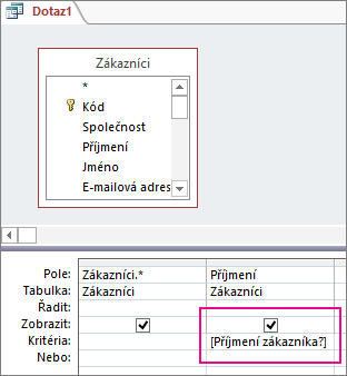 Parameter question in square brackets in Criteria row