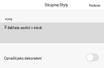 Dialogové okno Alternativní text v Excelu pro iOS