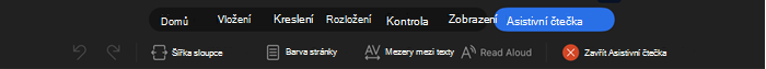Snímek obrazovky Wordu na iPadu zobrazující horní podokno, kde můžete vybrat Zobrazení