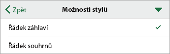 Příkaz Možnosti stylu s vybranou možností Se záhlavím