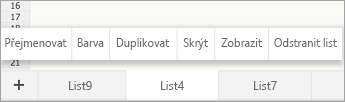 Zvolená karta listu s příkazem Přejmenovat
