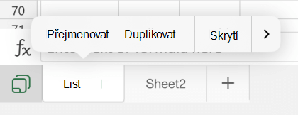 Možnost přejmenování listu v Excelu pro iOS