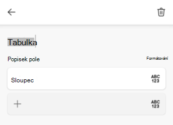 Textové pole Název tabulky v aplikaci Excel pro Android
