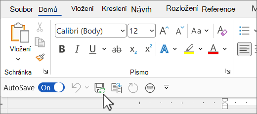 Výchozí umístění panelu nástrojů Rychlý přístup
