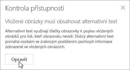 Podokno Přístupnost v Outlooku