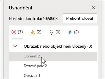 Výběr chybové položky