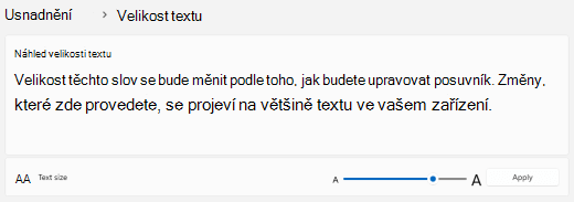 Posuvník Velikost textu ve Windows 11