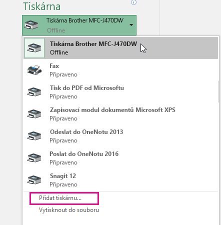 Klikněte na Přidat tiskárnu pro přidání vybrané tiskárny.