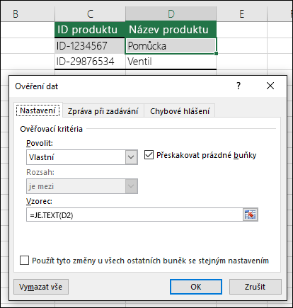Příklad 2: Vzorce ověření dat