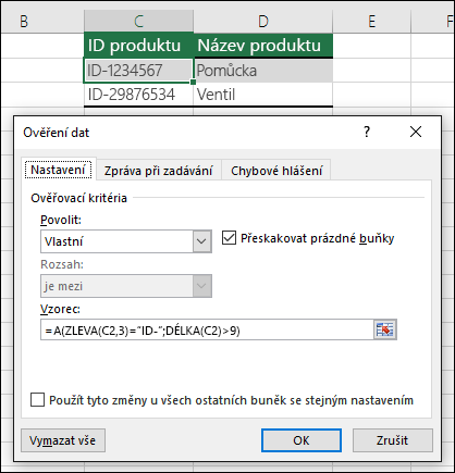 Příklad 6: Vzorce ověření dat
