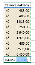 After selecting AutoSum, the selection area and formula are displayed