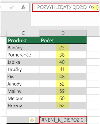 Funkce EXCEL MATCH