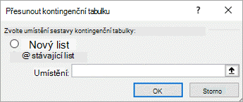 Dialogové okno Přesunout kontingenční tabulku