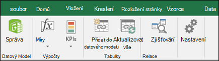 Nabídka Power Pivot na pásu karet Excelu