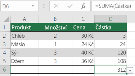 Příklad forrmuly SUM