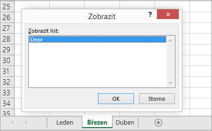 Zobrazení skrytého listu