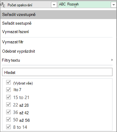 Zobrazení vytvořených oblastí pomocí automatického filtru