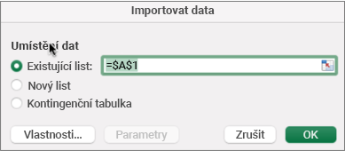 Dialogové okno Importovat data slouží k vyhledání dat