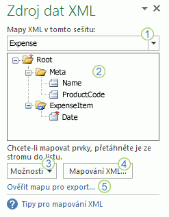Podokno úloh Zdroj dat XML
