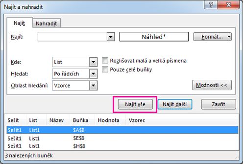 Najít všechny sloučené buňky