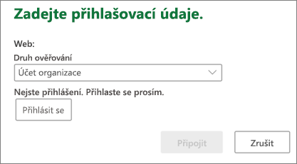 Výzva k zadání přihlašovacích údajů SharePointu na Macu
