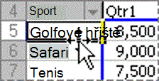 Příklad přesouvání položky v sestavě kontingenční tabulky