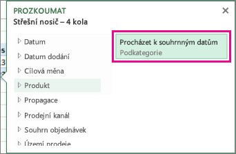 Tlačítko Procházet k souhrnným datům v okně Prozkoumat