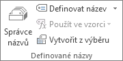 Skupina Definované názvy na kartě Vzorce