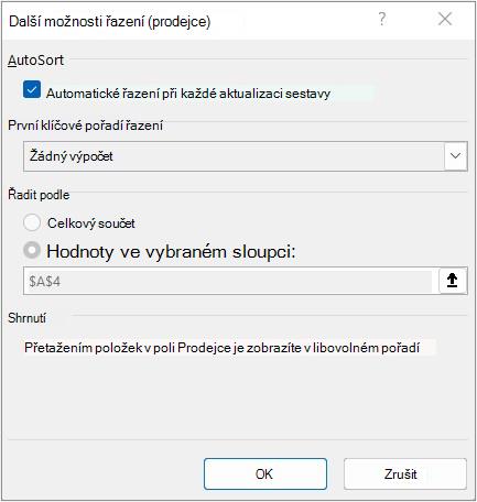 Dialogové okno Další možnosti řazení