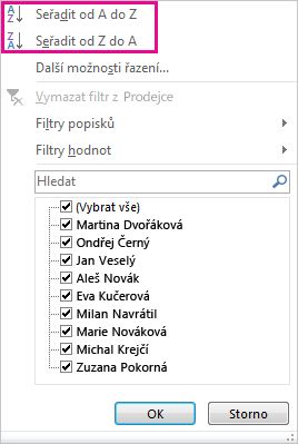 Tlačítka řazení