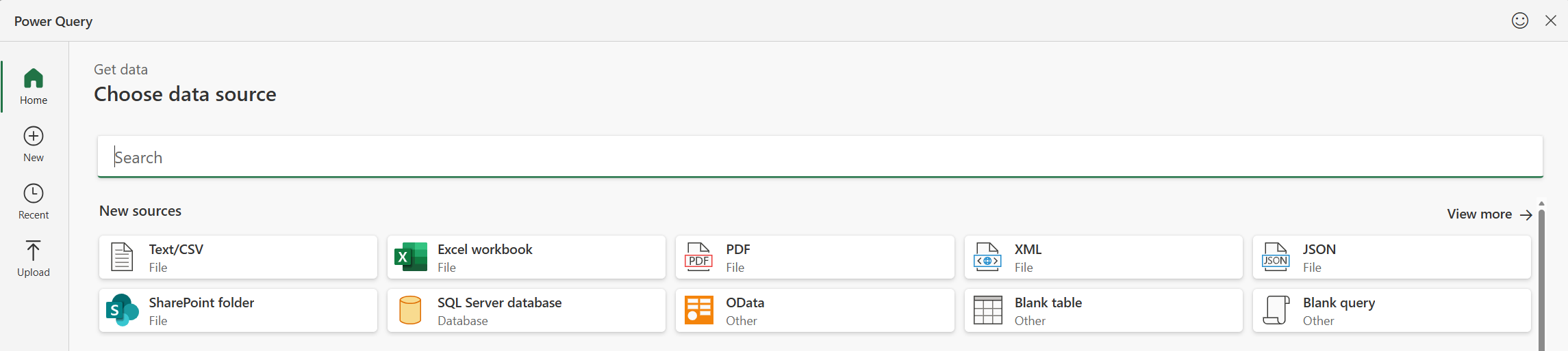 Nabídka výběru zdroje dat pro Power Query