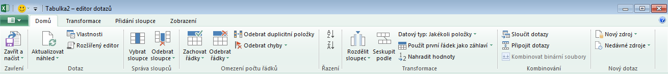 Pás karet Editoru dotazů