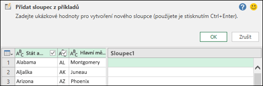 Power Query – sloupec z příkladů – podokno