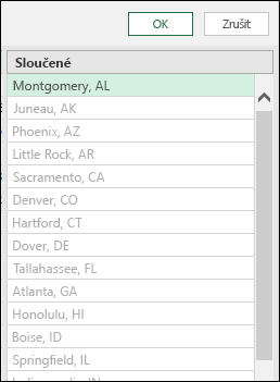 Power Query – sloupec z příkladů – výsledek sloučených dat