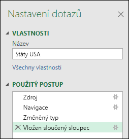 Power Query – sloupec z příkladů – okno s použitými kroky