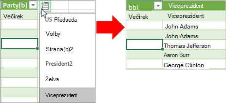 Přidání datového typu sloupce