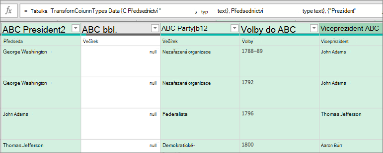 Vyberte sloupce, které chcete zahrnout do datového typu.