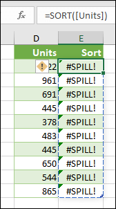 #SPILL! – Vzorec tabulky