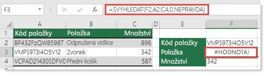 Chyba #HODNOTA! se zobrazí, když je argument sloupec menší než 1.