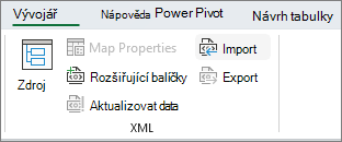 Příkazy XML na kartě Vývojář