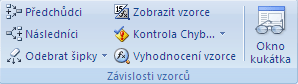 Skupina Závislosti vzorců na kartě Vzorce